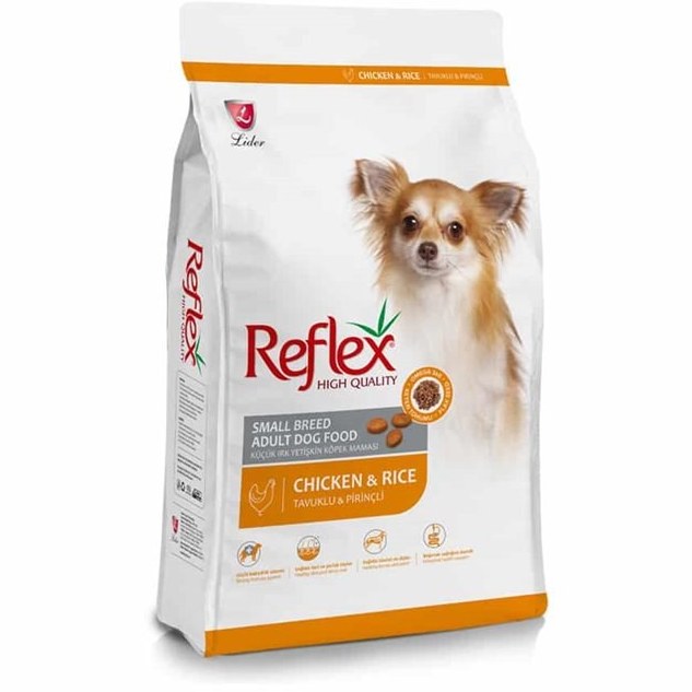 قیمت و خرید غذای خشک سگ بالغ با نژاد کوچک با طعم مرغ و برنج رفلکس Reflex Adult Chicken And Rice بسته بندی فله ای وزن 1 کیلوگرم