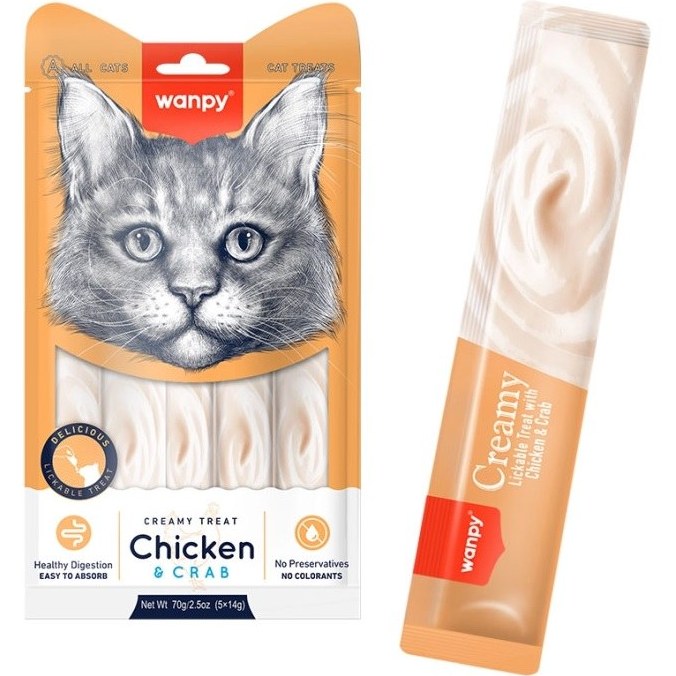 بستنی گربه ونپی با طعم مرغ و خرچنگ Chicken & Crab وزن 14گرم Wanpy Treats Chicken & Crab