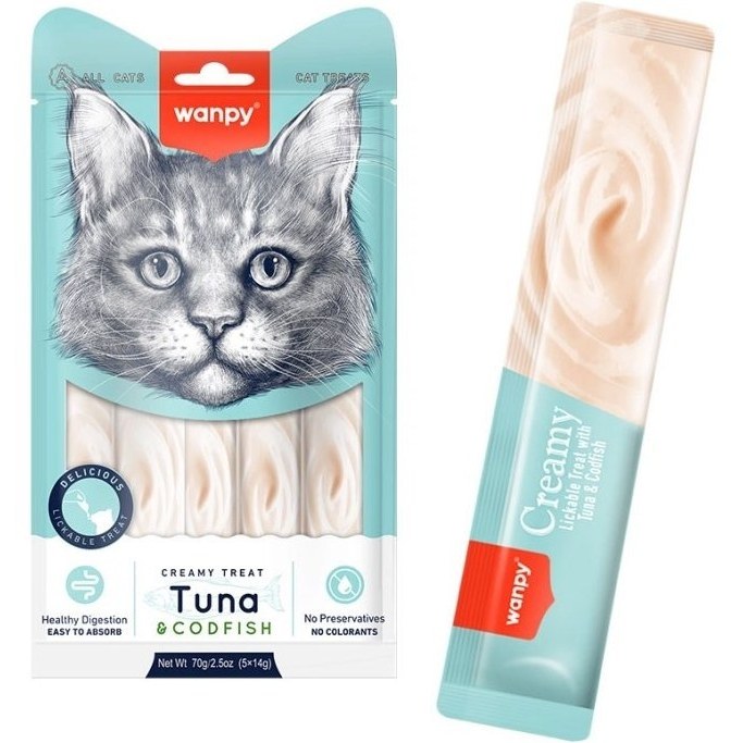 قیمت و خرید بستنی گربه ونپی با طعم ماهی تن و ماهی کاد Tuna & Codfish وزن 14 گرم-Wanpy tuna & cod fish for cats