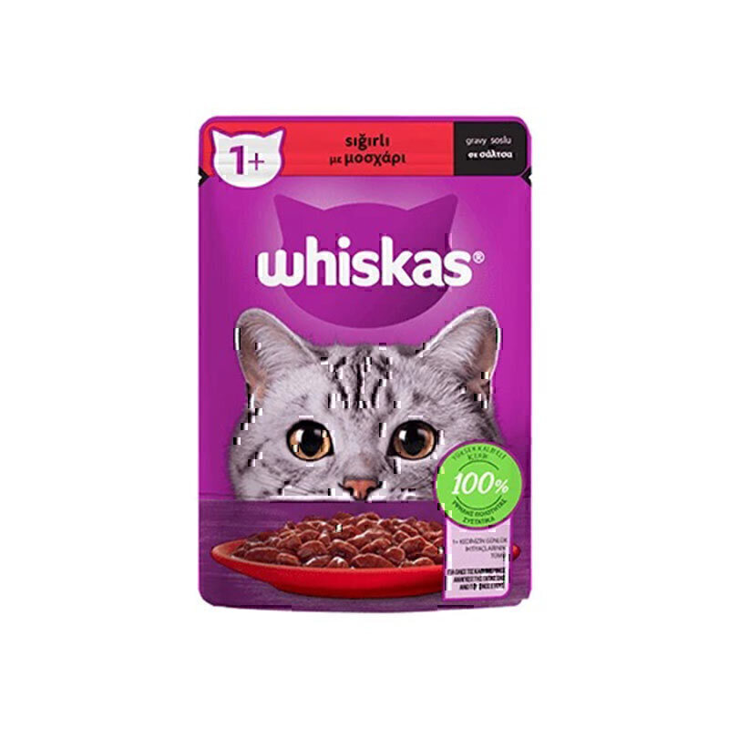 پوچ گربه ویسکاس طعم گوشت Whiskas |غذای کامل گربه بالغ