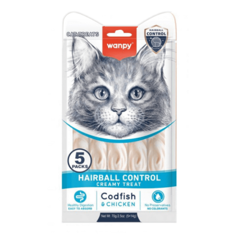 قیمت و خرید بستنی درمانی گربه ونپی مخصوص ضد گلوله مویی با طعم مرغ و ماهی کاد | Wanpy Hairball Control بسته 5 عددی