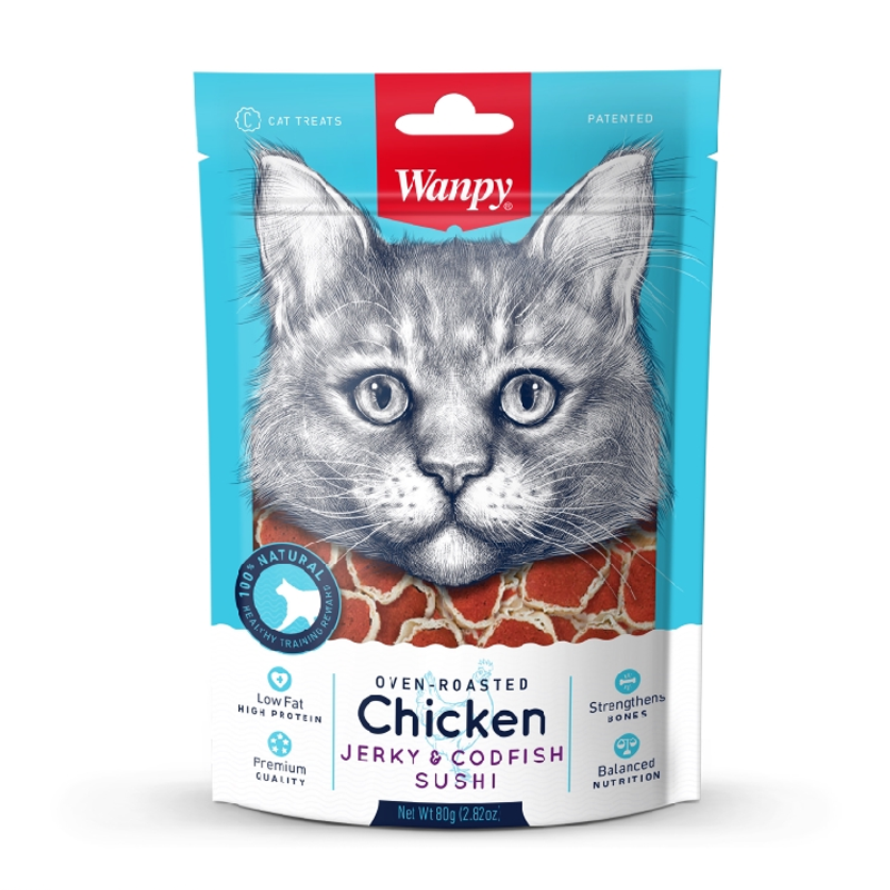 قیمت و خرید تشویقی گربه ونپی با طعم مرغ و ماهی کاد| Wanpy Chicken Jerky & Codfish Sushi