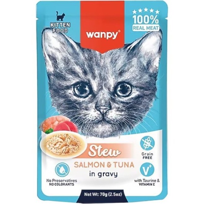 قیمت و خرید پوچ بچه گربه نچرال ونپی استیو طعم ماهی سالمون و تن در سس مدل wanpy kitten Salmon &Tuna