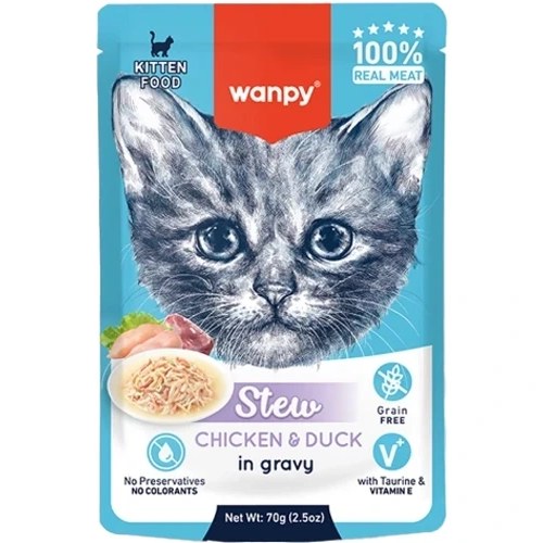 قیمت و خرید پوچ بچه گربه ونپی مدل استیو با طعم مرغ و اردک Wanpy Stew With Chicken & Duck in Gravy